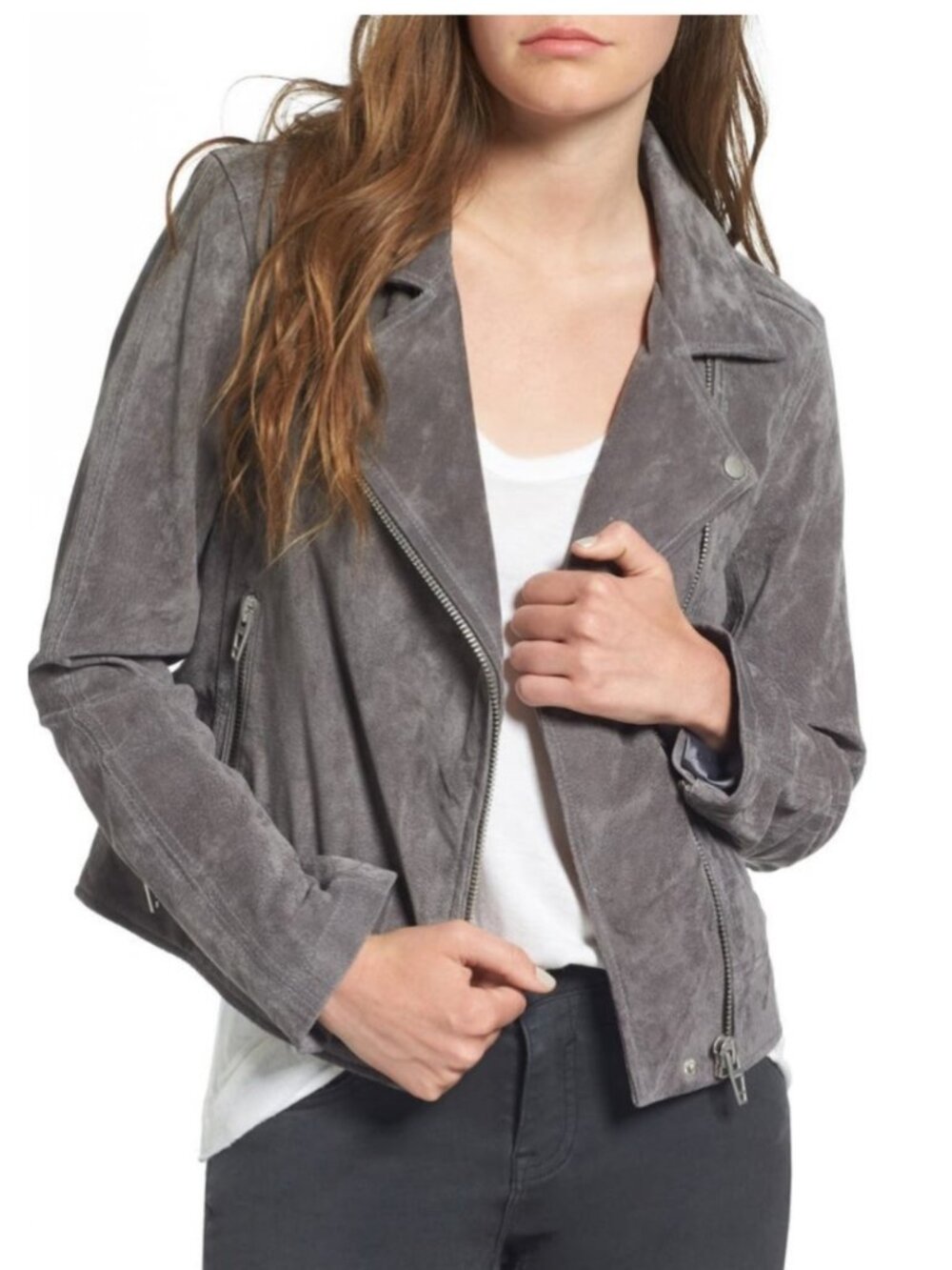 Blank NYC Suede Moto Jacket Grey Size M